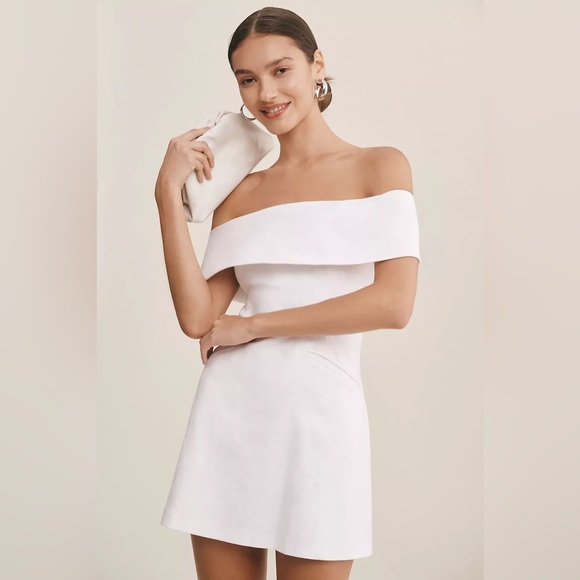 NEW NWT BHLDN Anthropologie Ingrid Off-Shoulder Ivory Mini Dress Bridal XL - Picture 2 of 10
